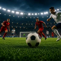 world cup livescore Intense soccer match under stadium lights